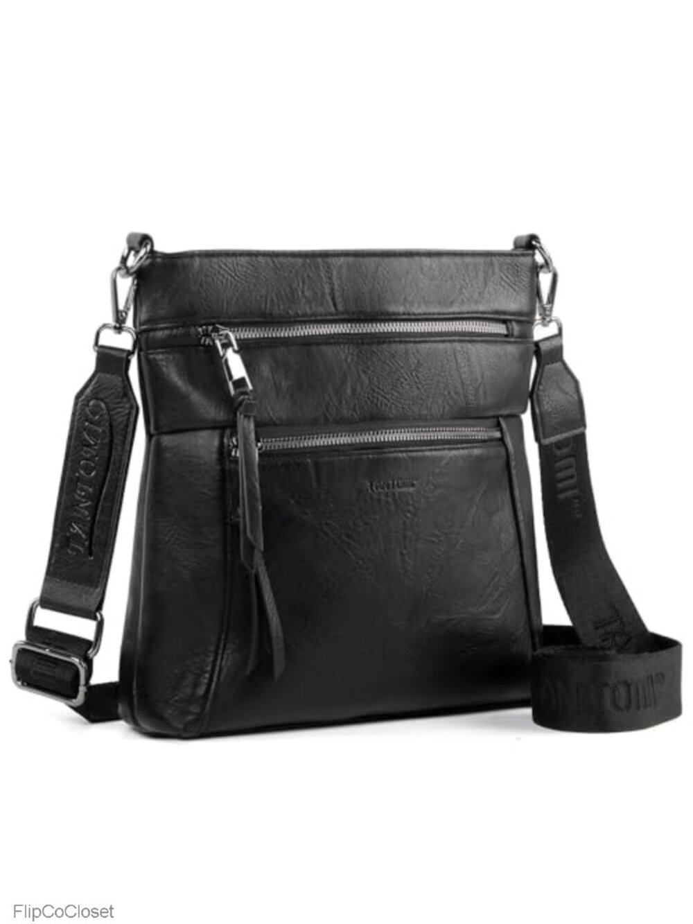 PU Leather Crossbody Bag Medium Multi Compartment Wide Strap Womens Purse